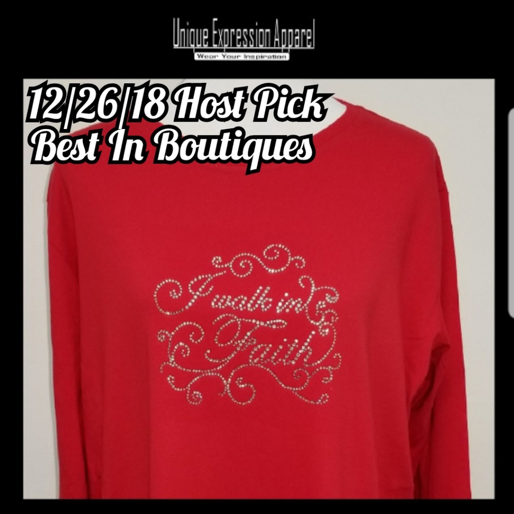 🎉HP🎉 "I walk in Faith" red lng slv graphic tee